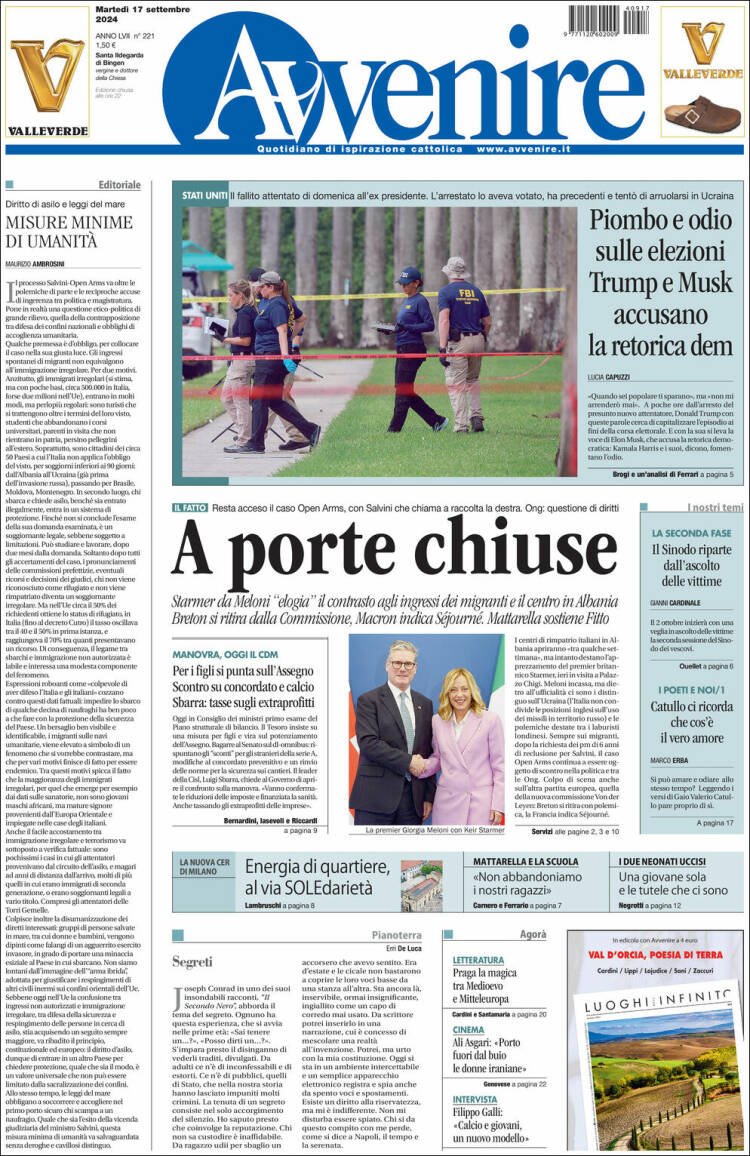 Portada de Avvenire (Italia)