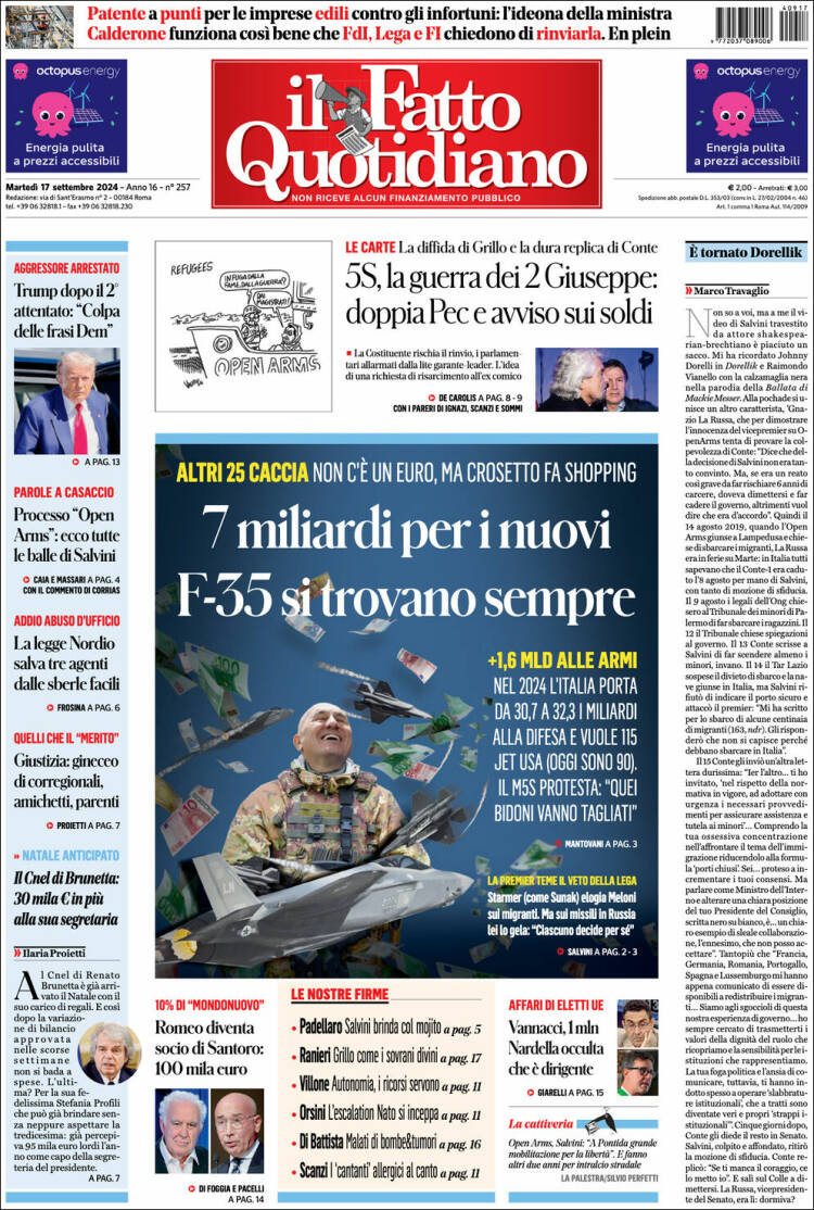 Portada de Il Fatto Quotidiano (Italia)