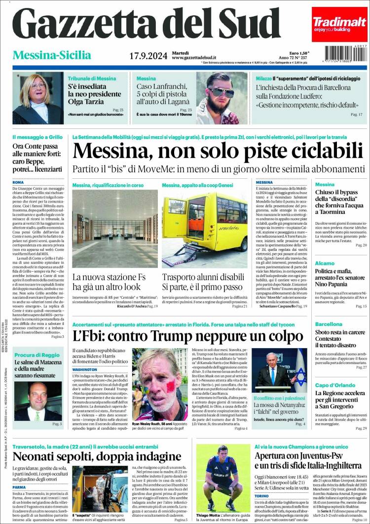 Portada de Gazzetta del Sud (Italia)