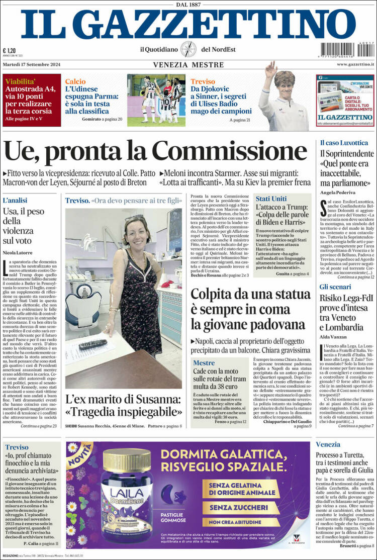 Portada de Il Gazzettino (Italia)
