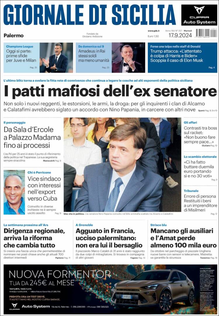 Portada de Giornale di Sicilia (Italia)