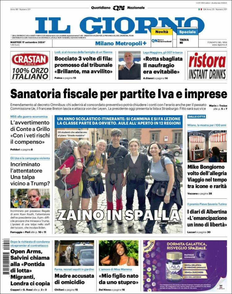 Portada de Il Giorno (Italia)