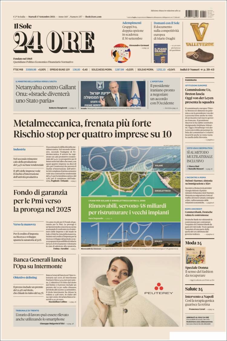Portada de Il Sole 24 ORE (Italia)