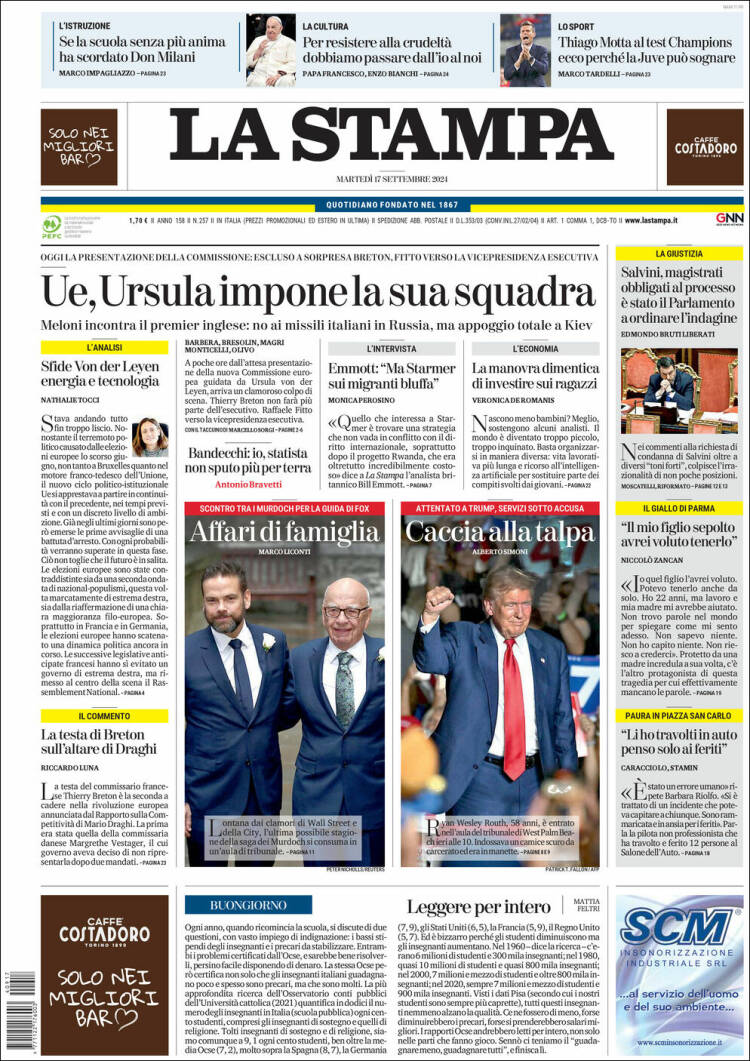 Portada de La Stampa (Italia)