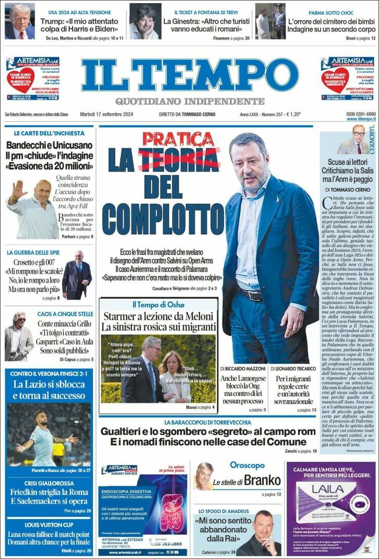 Portada de Il Tempo (Italia)