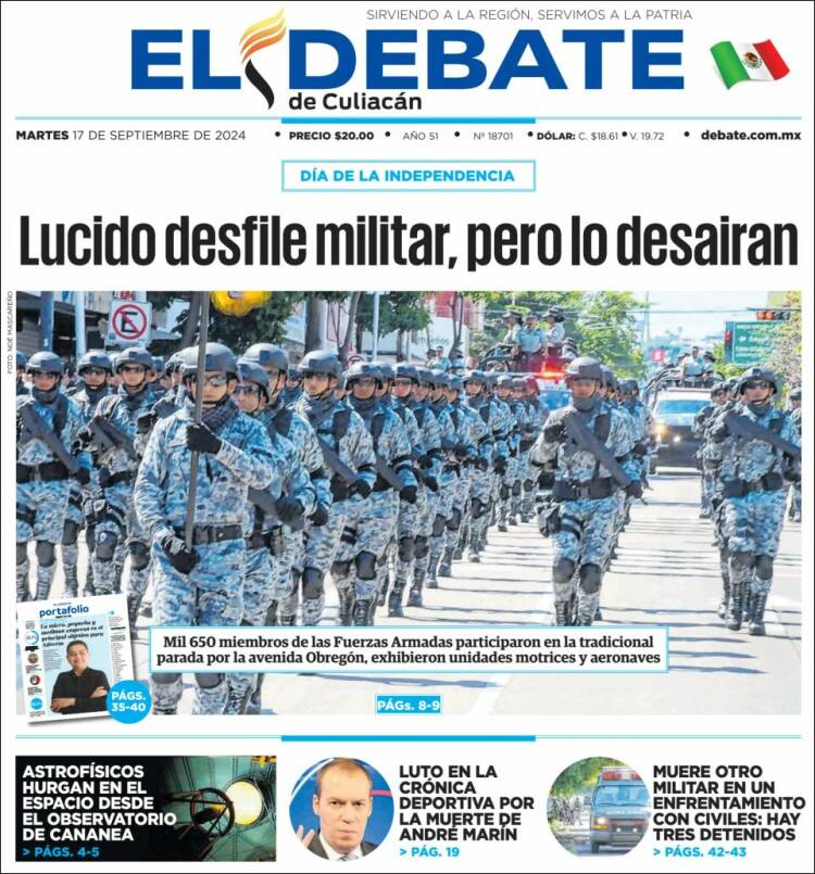 Portada de El Debate de Culiacán (México)