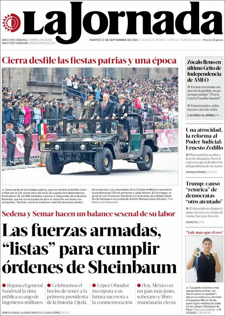 Portada de La Jornada (México)