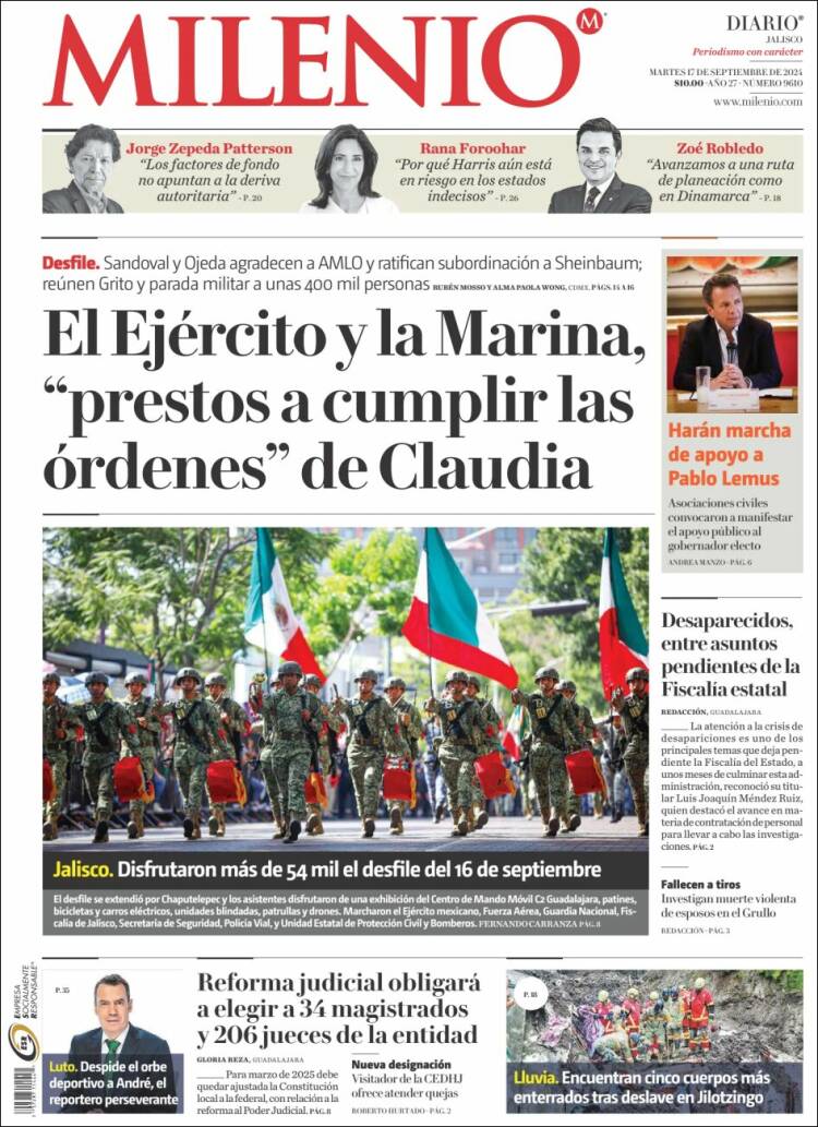 Portada de Milenio - Jalisco (México)