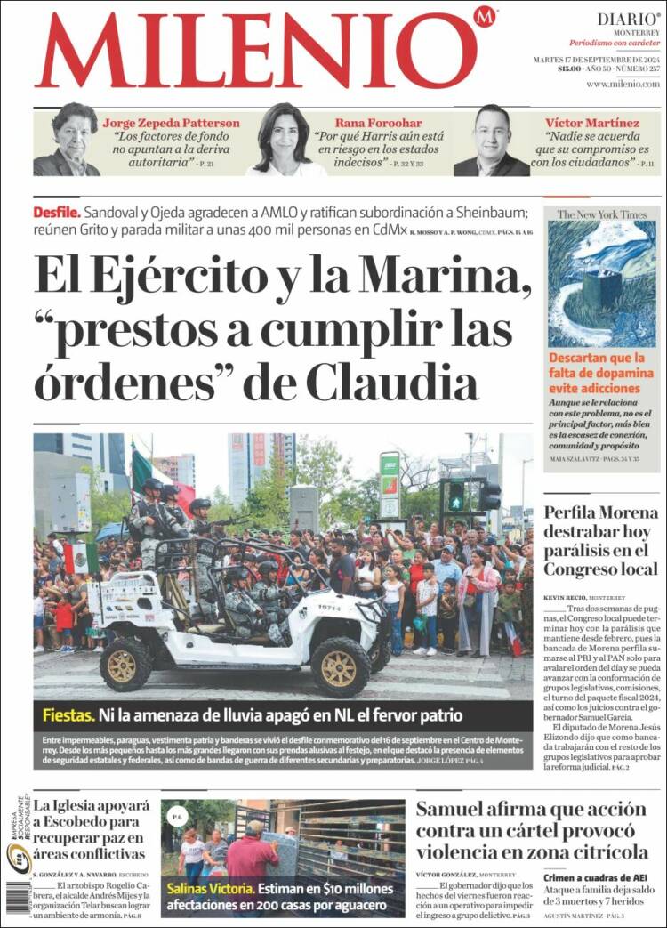 Portada de Milenio de Monterrey (México)