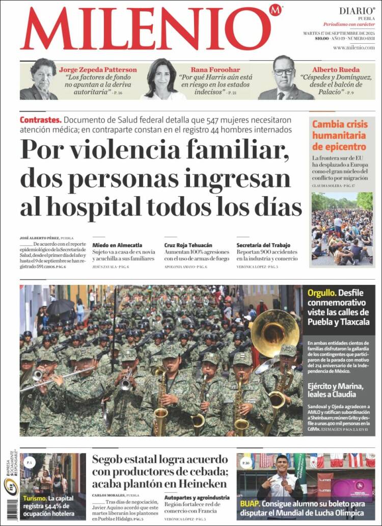 Portada de Milenio de Puebla (México)
