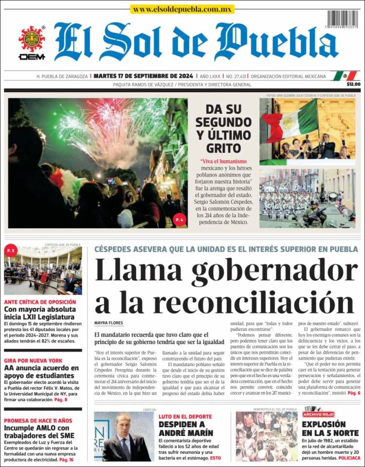 Portada de El Sol de Puebla (México)