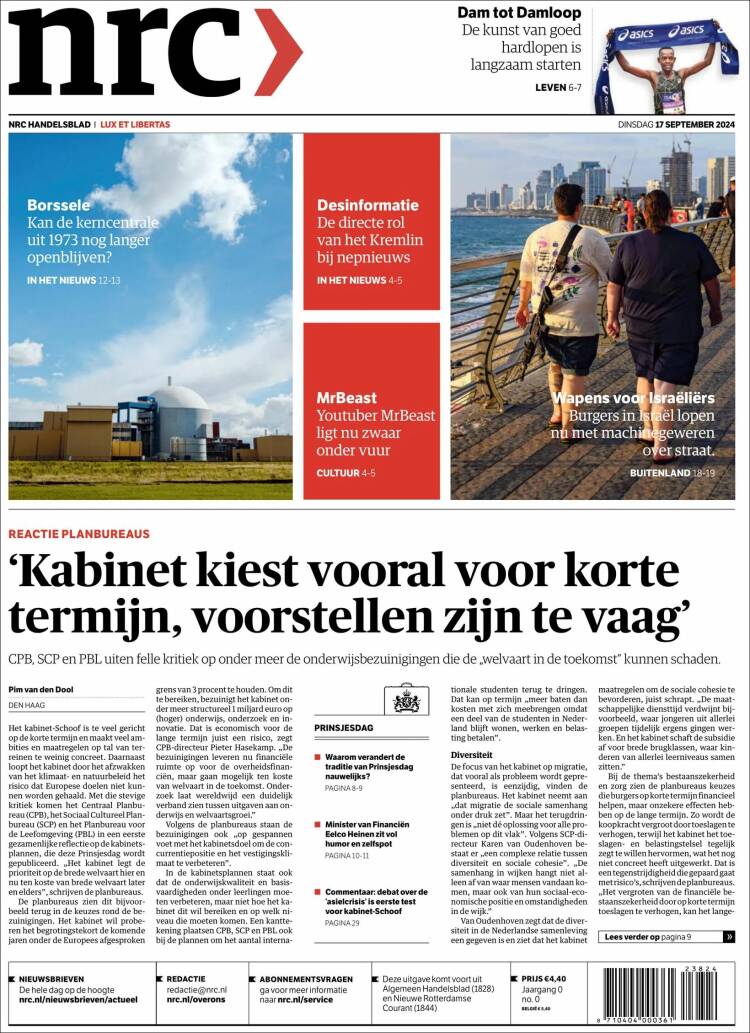 Portada de NRC Handelsblad (Pa&iacute;ses Bajos)
