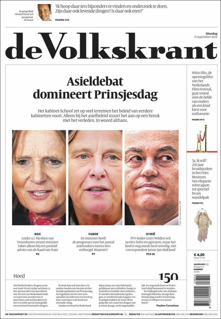 Portada de De Volkskrant (Pa&iacute;ses Bajos)