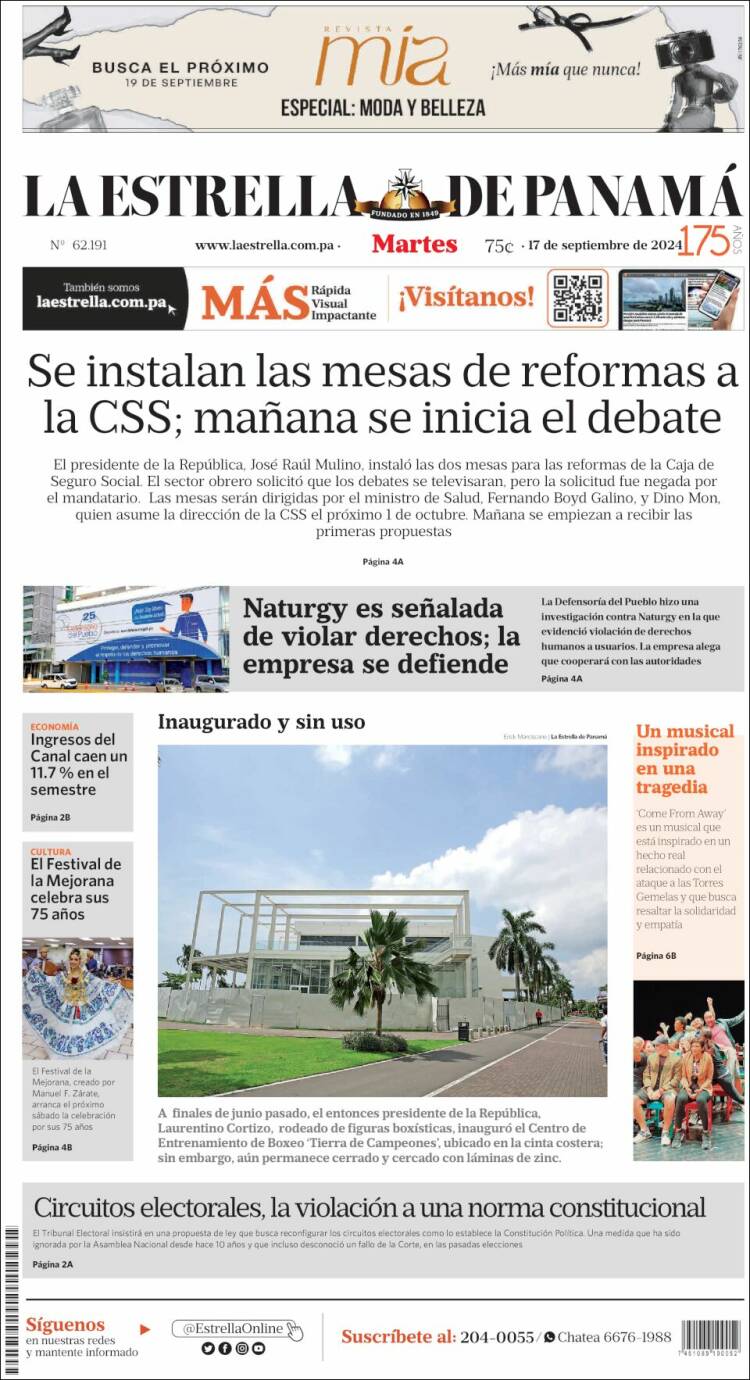 Portada de La Estrella de Panamá (Panam&aacute;)