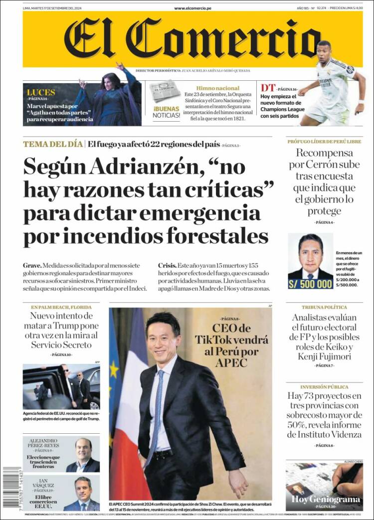 Portada de El Comercio (Per&uacute;)