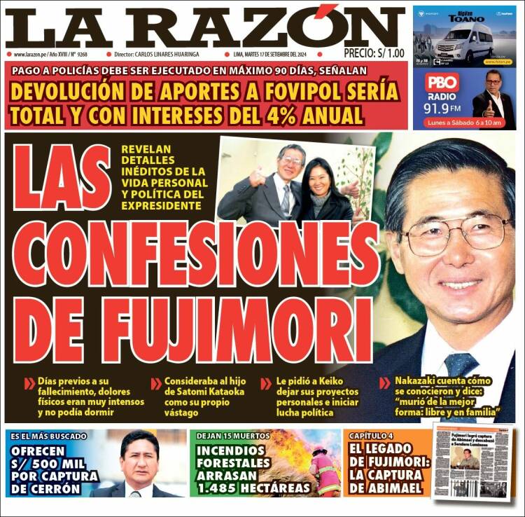 Portada de La Razón (Per&uacute;)