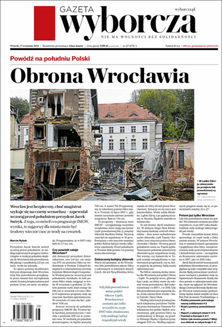 Portada de Gazeta Wyborcza (Polonia)