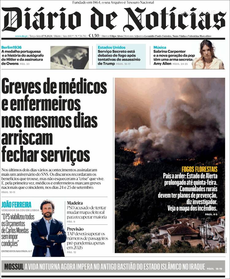 Portada de Diário de Noticias (Portugal)