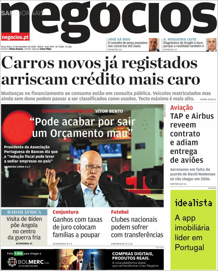 Portada de Jornal de Negócios (Portugal)