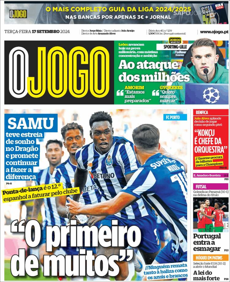 Portada de O Jogo (Portugal)