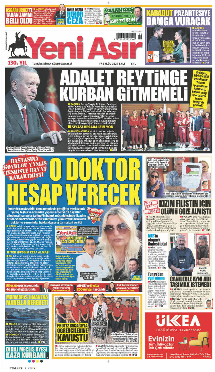 Portada de Yeni Asır (Turqu&iacute;a)