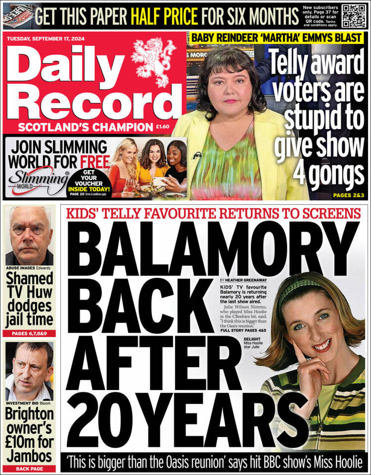Portada de Daily Record (Reino Unido)