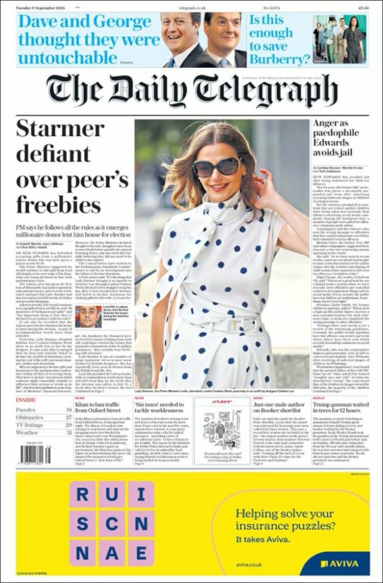 Portada de Daily Telegraph (Reino Unido)