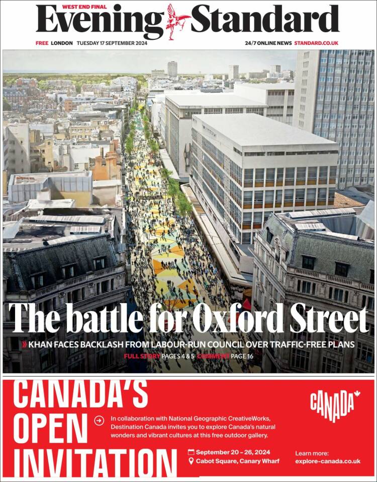 Portada de Evening Standard (Reino Unido)