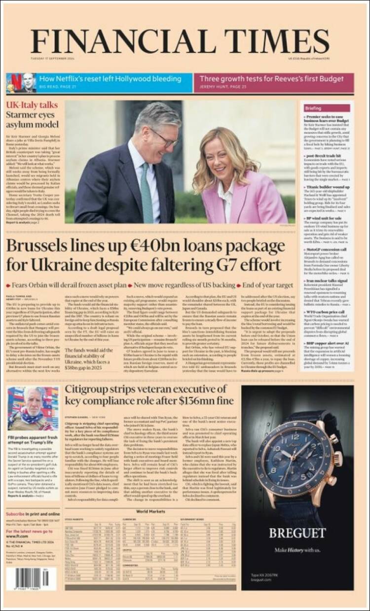 Portada de Financial Times (Reino Unido)