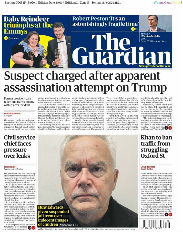 Portada de The Guardian (Reino Unido)
