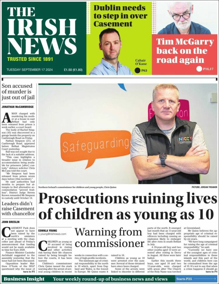 Portada de Irish News (Reino Unido)