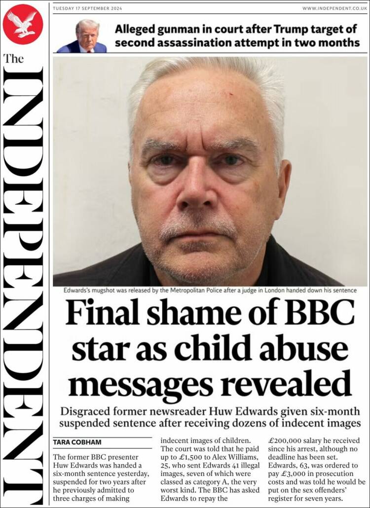 Portada de The Independent (Reino Unido)