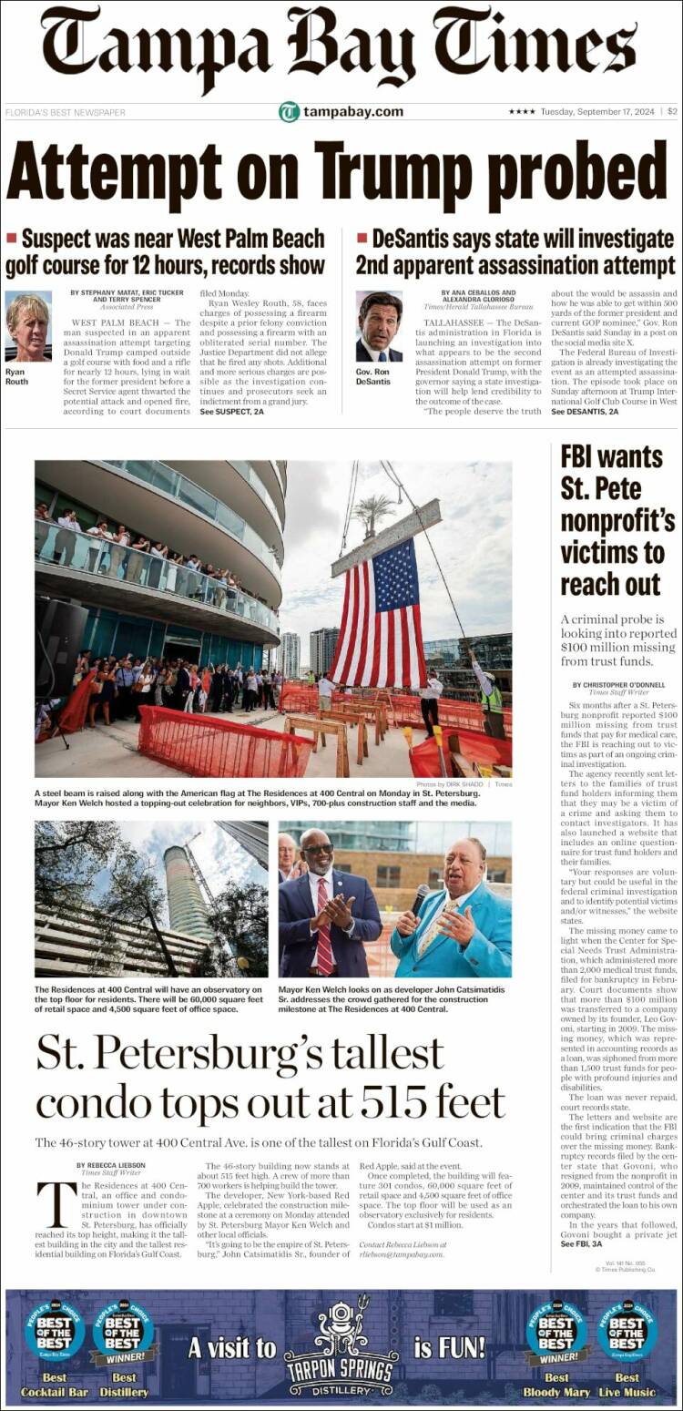 Portada de Tampa Bay Times (USA)