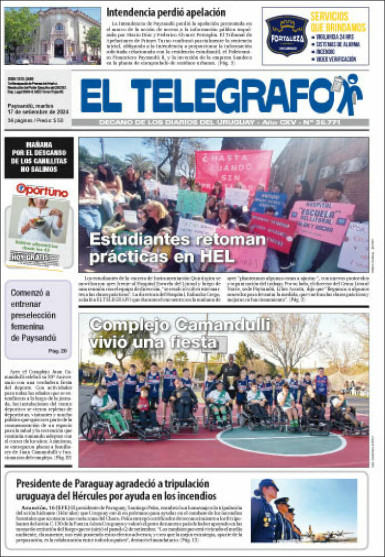 Portada de El Telégrafo (Uruguay)