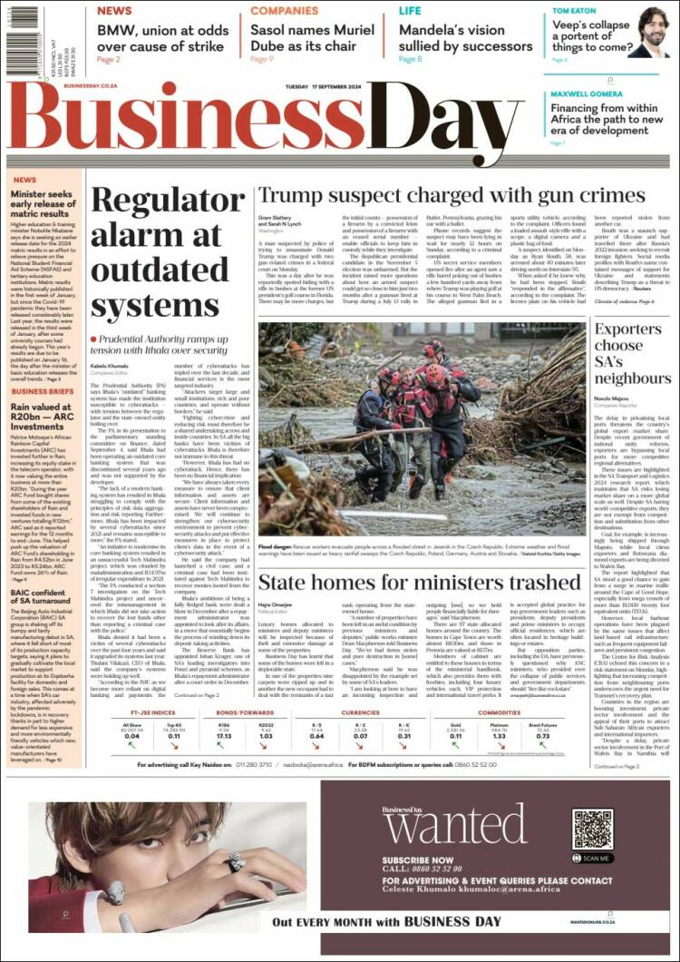 Portada de Business Day (Sud&aacute;frica)