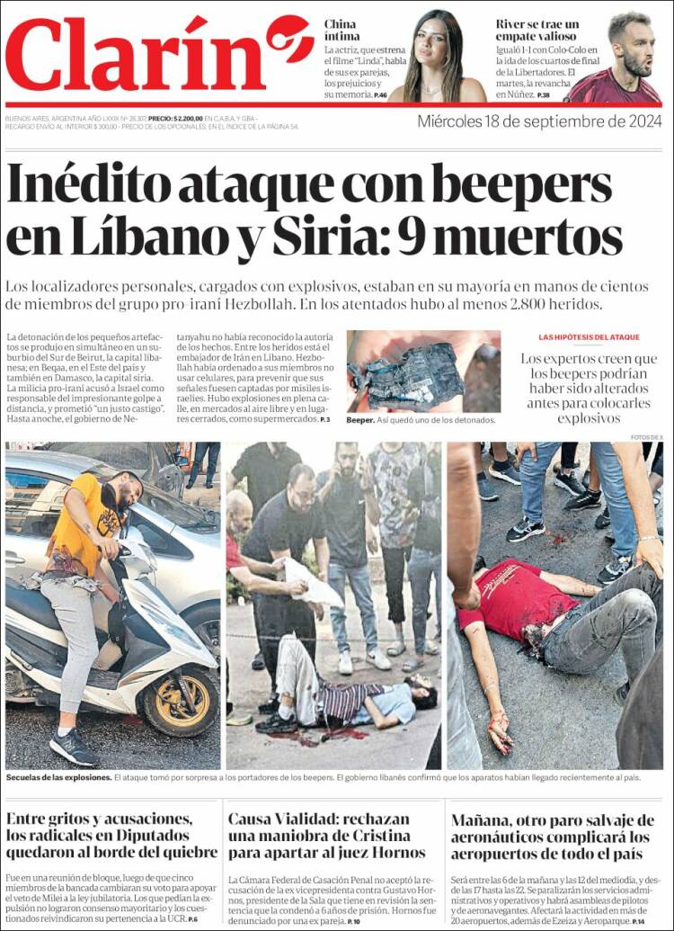 Portada de Clarín (Argentina)