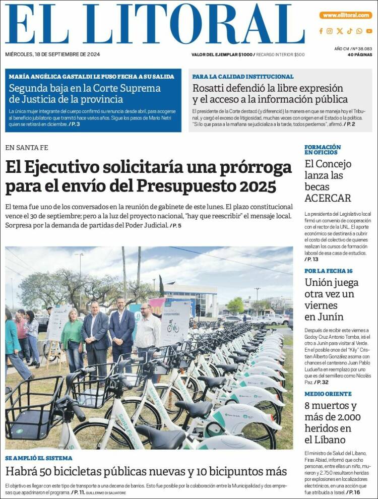 Portada de Diario El Litoral (Argentina)