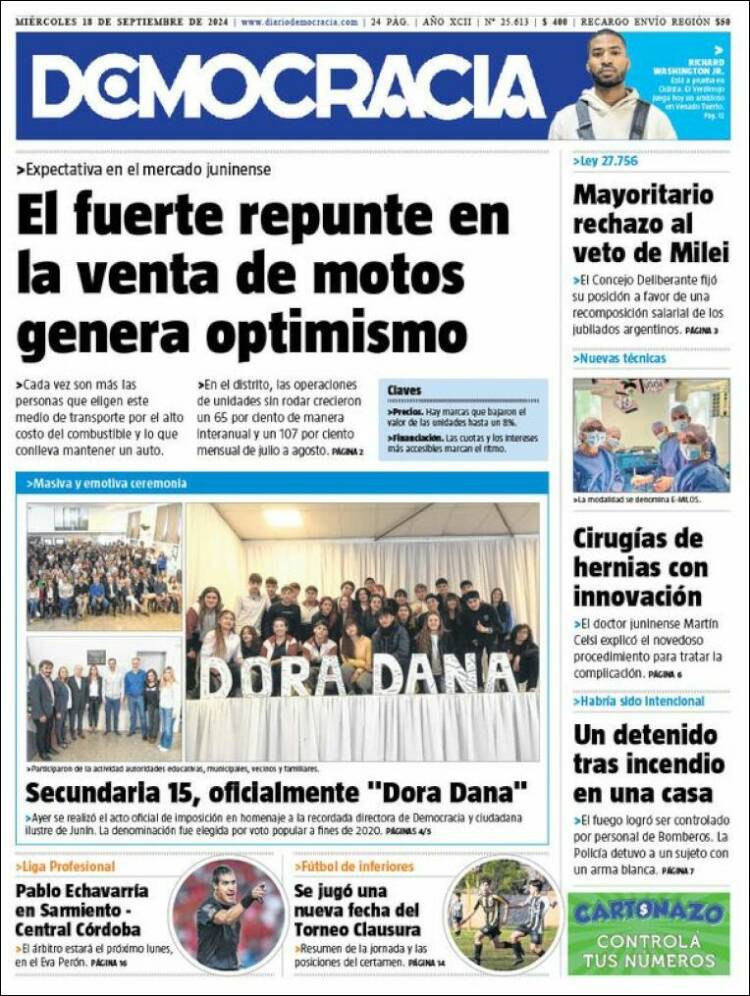 Portada de Diario Democracia (Argentina)
