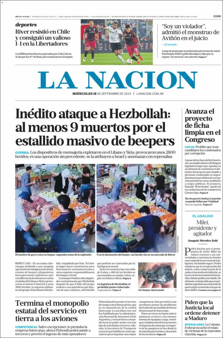 Portada de La Nación (Argentina)