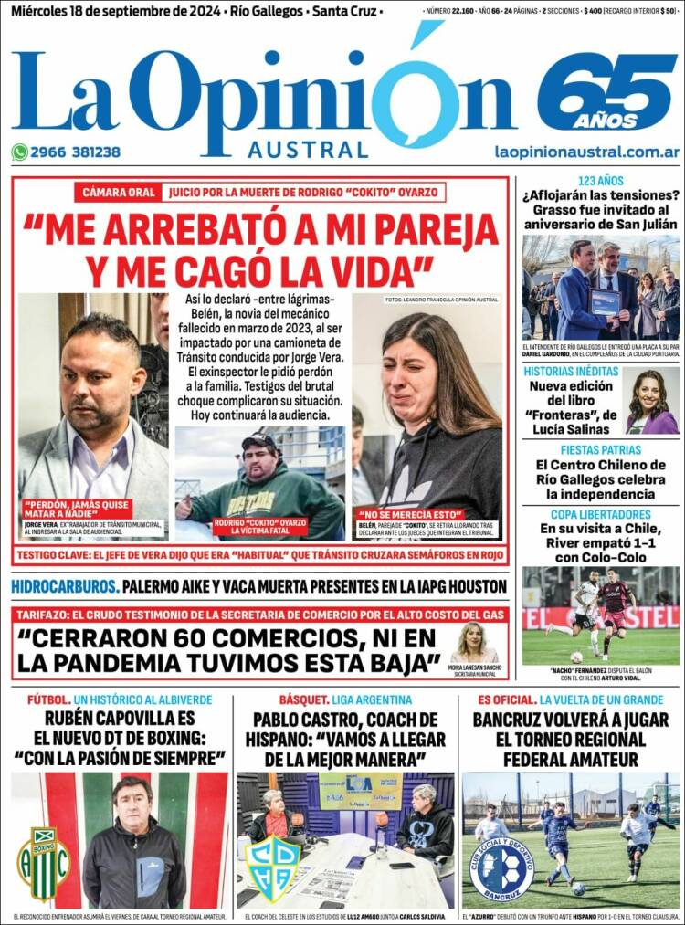 Portada de La Opinión Austral (Argentina)