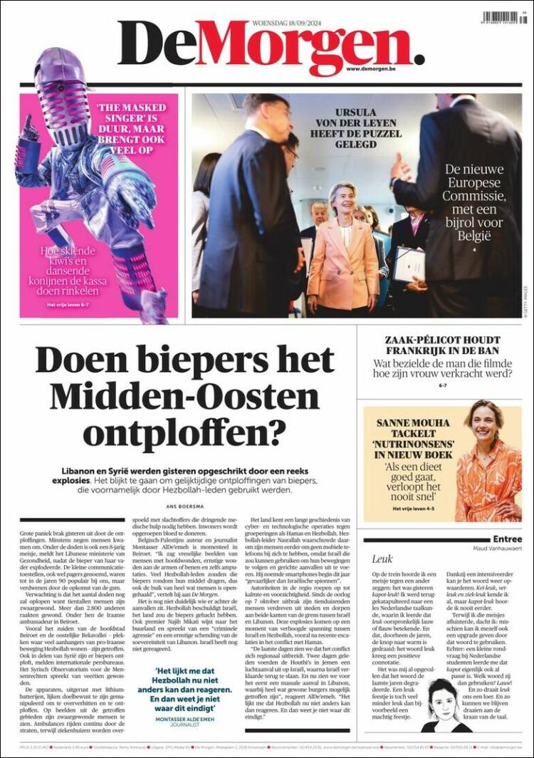 Portada de De Morgen (B&eacute;lgica)