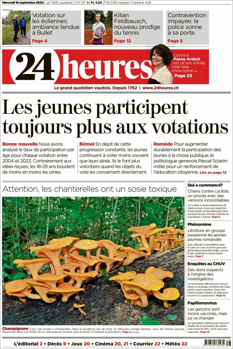 Portada de 24 Heures (Suiza)