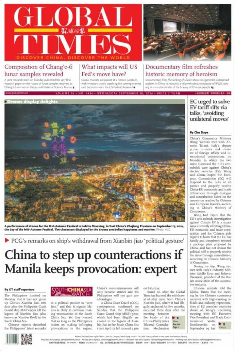 Portada de The Global Times (China)