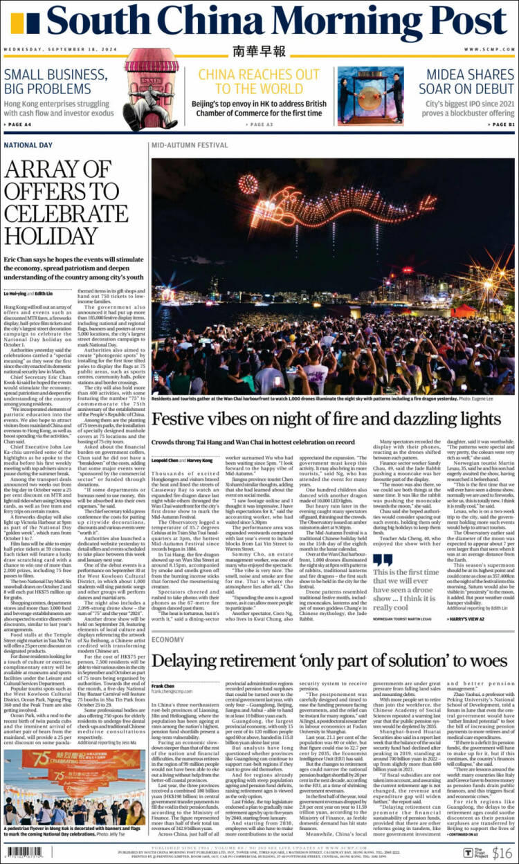 Portada de South China Morning Post (China)