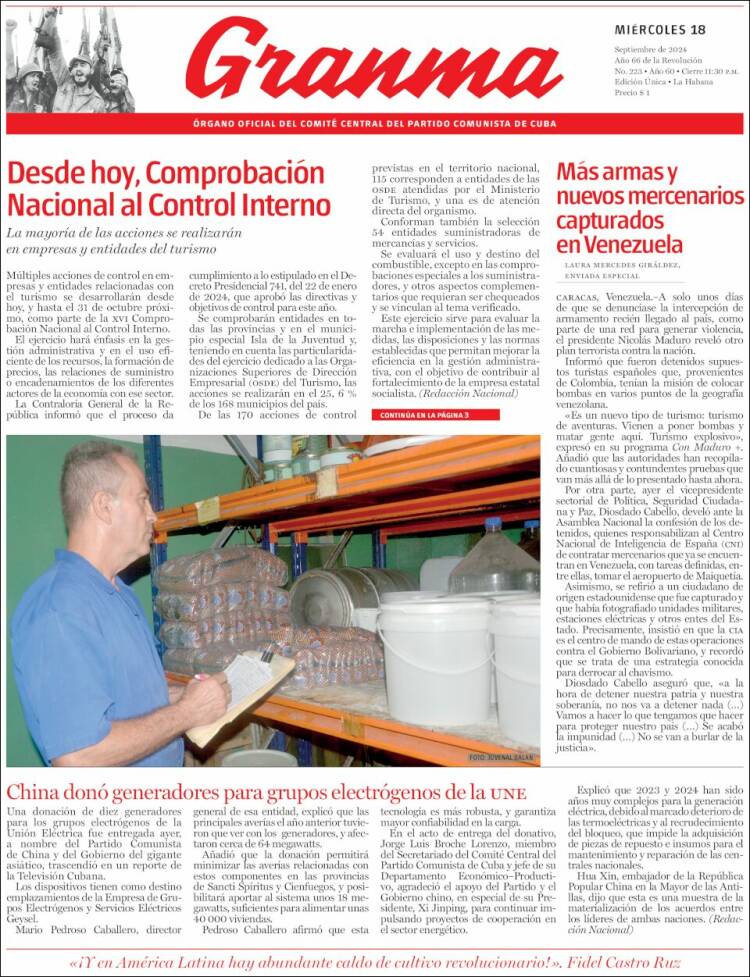 Portada de Granma (Cuba)