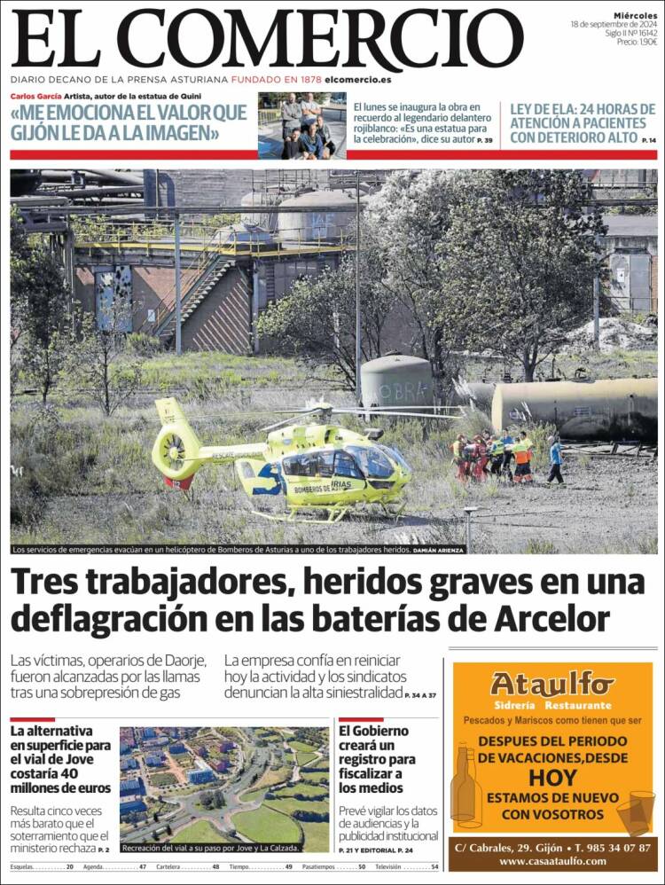 Portada de El Comercio - Gijón (España)
