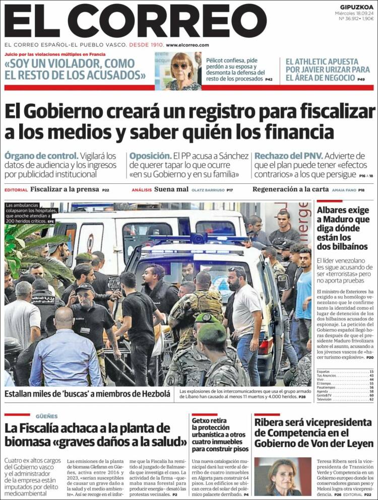 Portada de El Correo - Guipuzcoa (España)