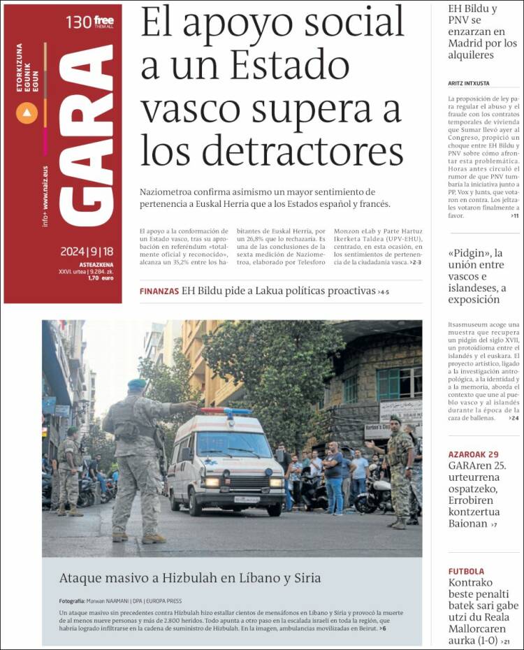Portada de Gara (España)