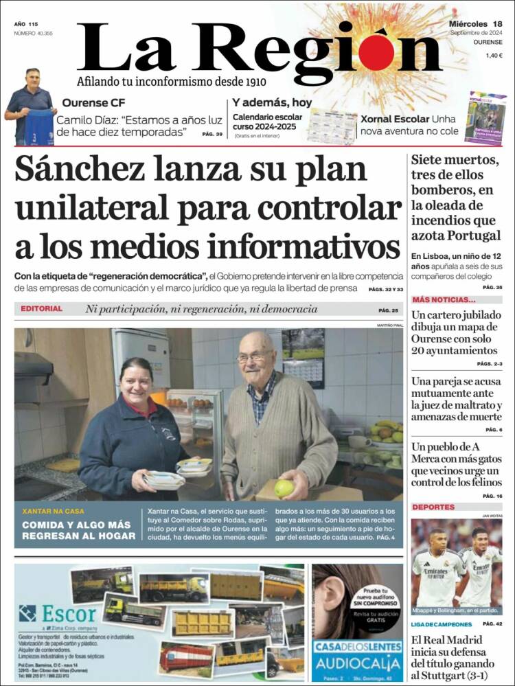 Portada de La Región de Ourense (España)