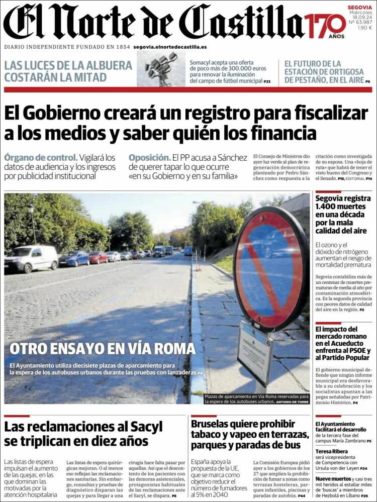 Portada de Norte de Castilla - Segovia (España)